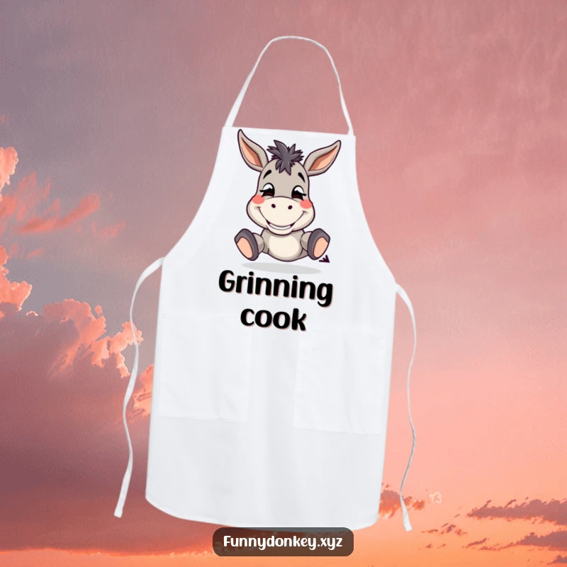 Funny Donkey Apron featuring a silly donkey with a wide grin, tapping its hooves, perfect for kitchen fun.