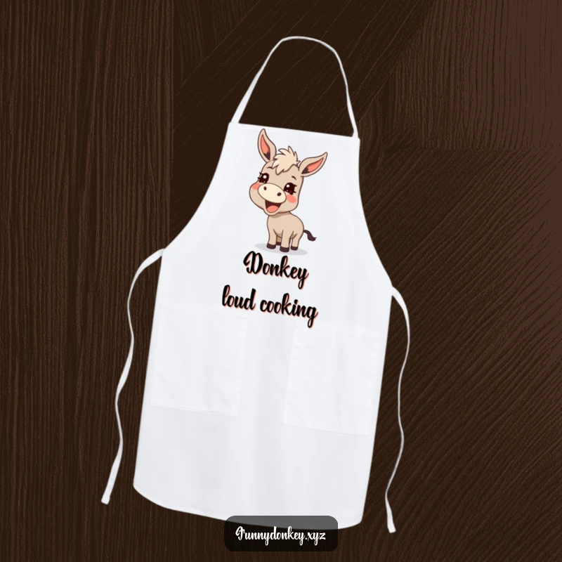 Funny Kawaii Donkey Apron, showing a donkey braying with a mischievous grin, ideal for adding humor to cooking.