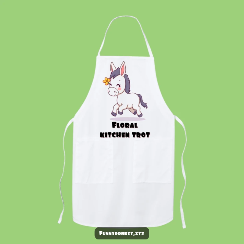 Funny Kawaii Donkey Trotting Apron: Cook with Cheer and Floral Flair