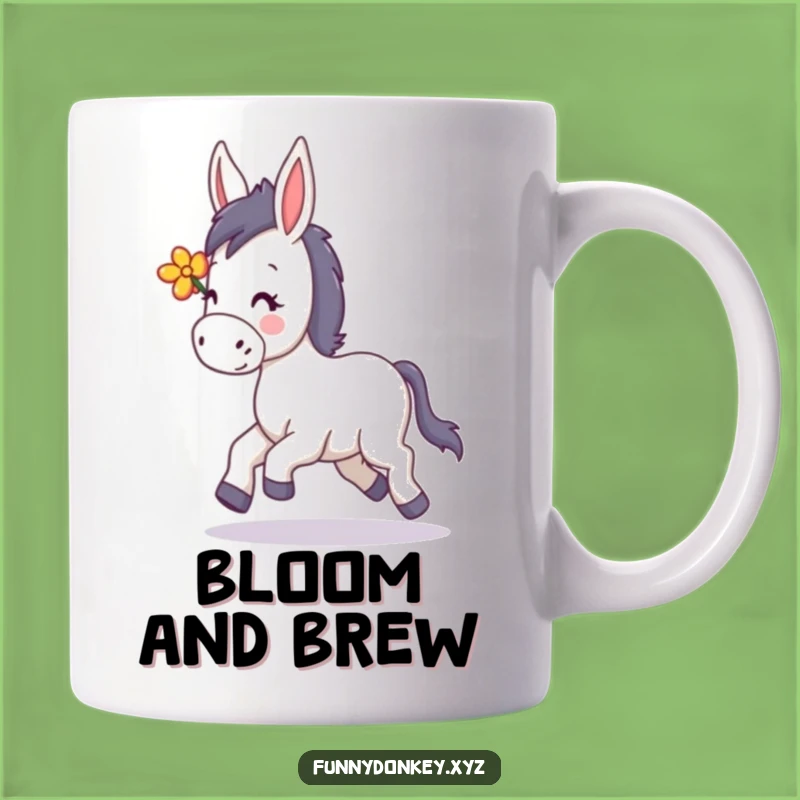 Funny Kawaii Donkey Trotting Mug: Cheerful Gift for Donkey Lovers and Flower Fans