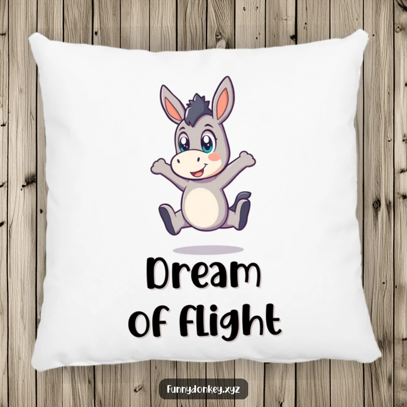 Funny Kawaii Donkey Pillow, a donkey mid-playful leap with wide eyes, soft and full of energetic fun.