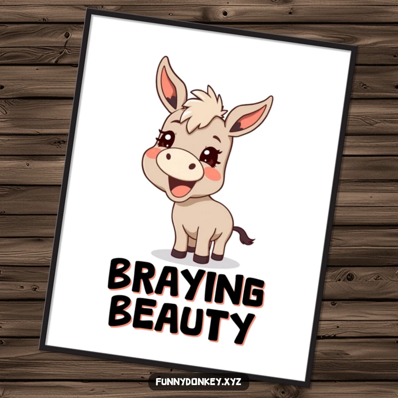 Funny Kawaii Donkey Digital Art Print, a donkey braying with a mischievous grin, ideal for instant humorous decor.