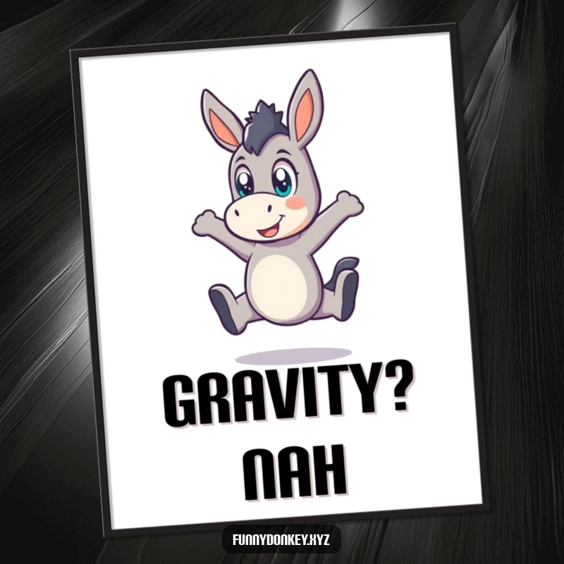 Funny Kawaii Donkey Poster, a donkey captured mid-playful leap with wide eyes, adding dynamic humor to decor.