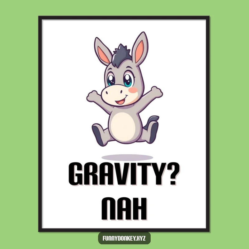 Funny Kawaii Donkey Leap Poster: Energetic Wall Art for Playful Souls