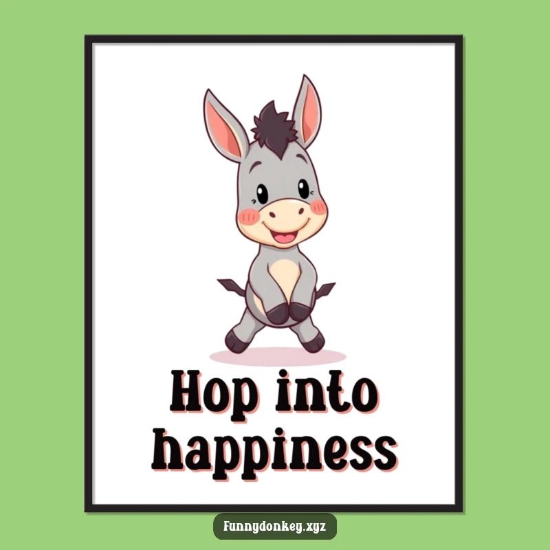 Funny Kawaii Donkey Poster: Hopping with Joyful Wall Art