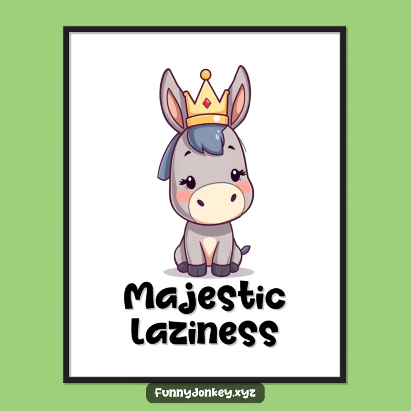Funny Kawaii Donkey Crown Poster: Regal Humor Wall Art Gift
