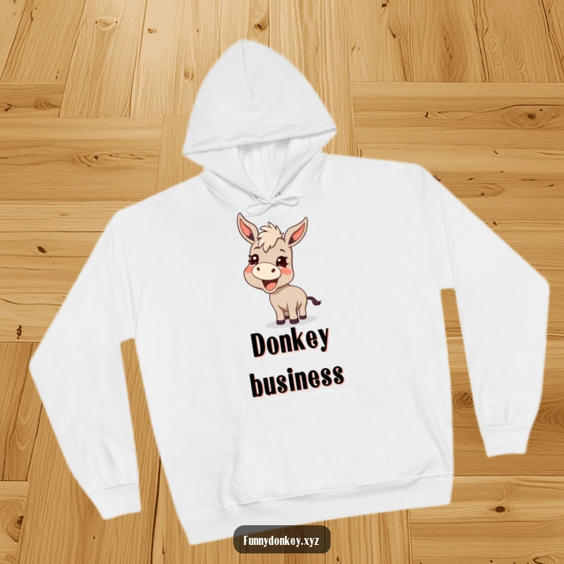 Funny Kawaii Donkey Hoodie, featuring a donkey braying with a mischievous grin, offering warmth and humor.