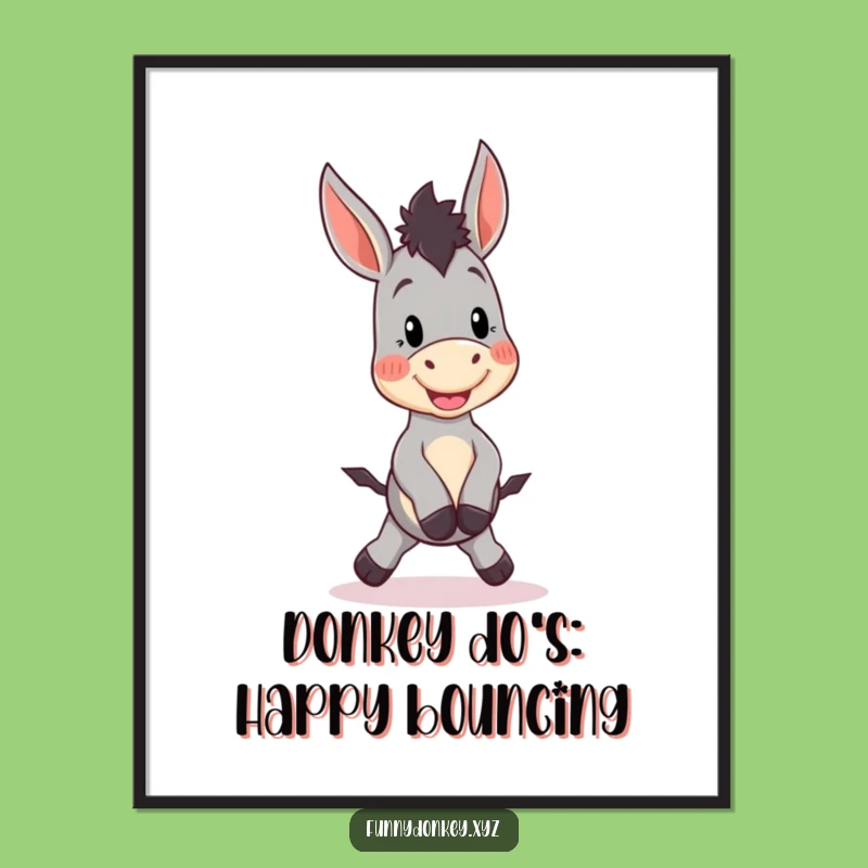 Free Printable Wall Art: Kawaii Donkey Hopping, Playful Cute Character Decor