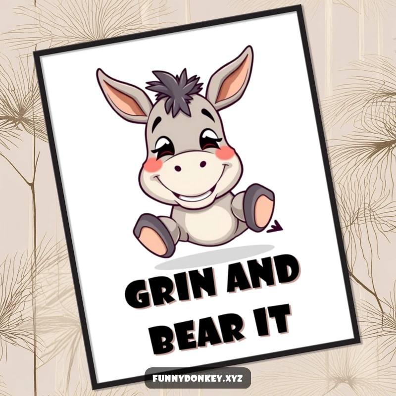 Funny Free Printable Wall Art: A donkey character showing off a wide, silly grin while tapping hooves.