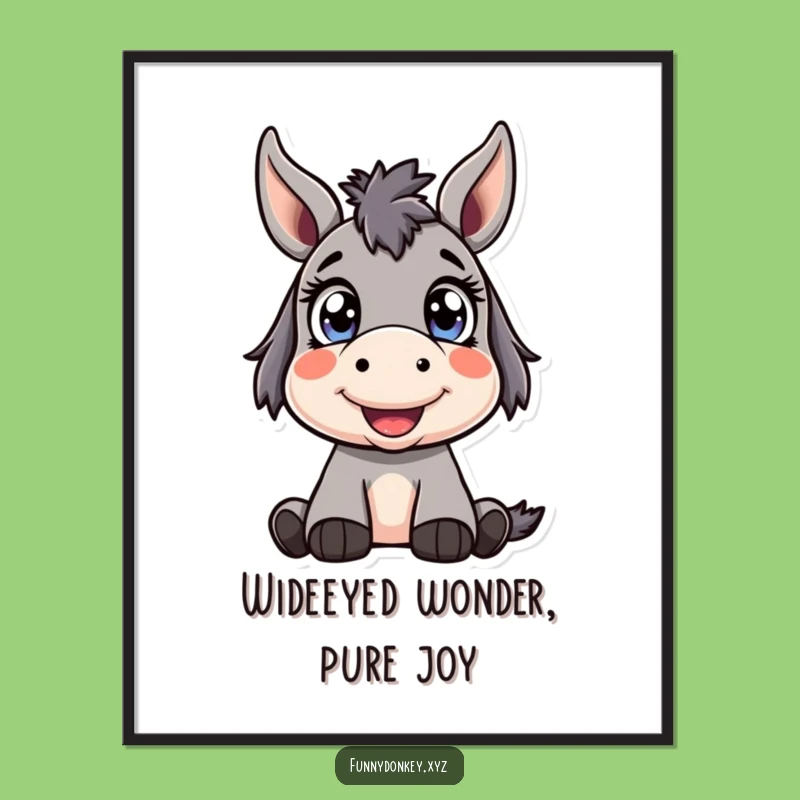 Free Printable Wall Art: Kawaii Donkey, Wide-Eyed Happy Character for Cheerful Decor