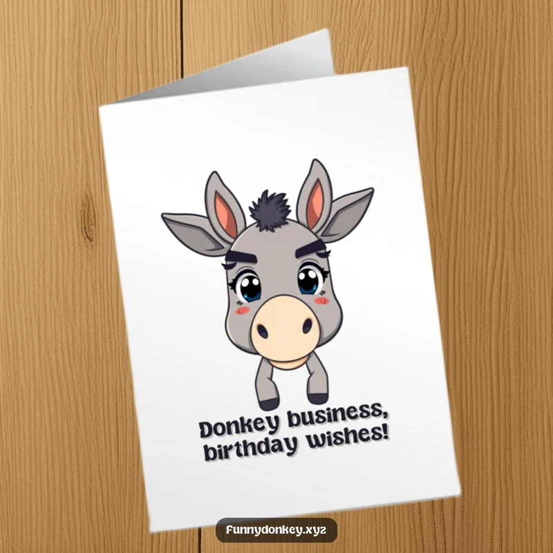 Funny Free Printable Birthday Card: Donkey with Huge Eyebrows looking confused and happy