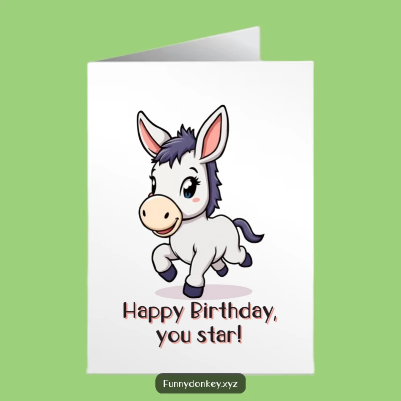 Free Printable Birthday Card: Delightful Kawaii Donkey for a Happy Birthday