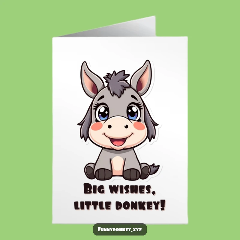 Free Printable Birthday Card: Wide-Eyed Kawaii Donkey for a Joyful Birthday Surprise