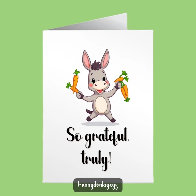 Free Printable Thank You Card: Clumsy Donkey Juggling Carrots, Funny Downloadable Gratitude