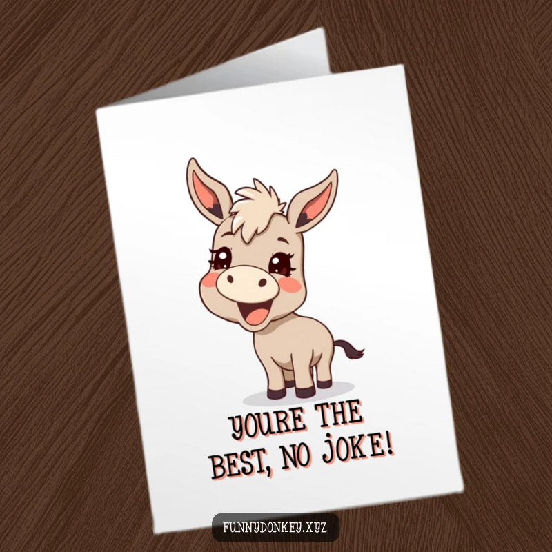 Funny free printable thank you card featuring a kawaii donkey braying with a mischievous grin of appreciation. A unique way to say thanks.
