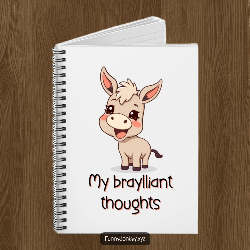 Funny Kawaii Donkey Notebook, featuring a donkey braying with a mischievous grin, perfect for jotting down funny notes.