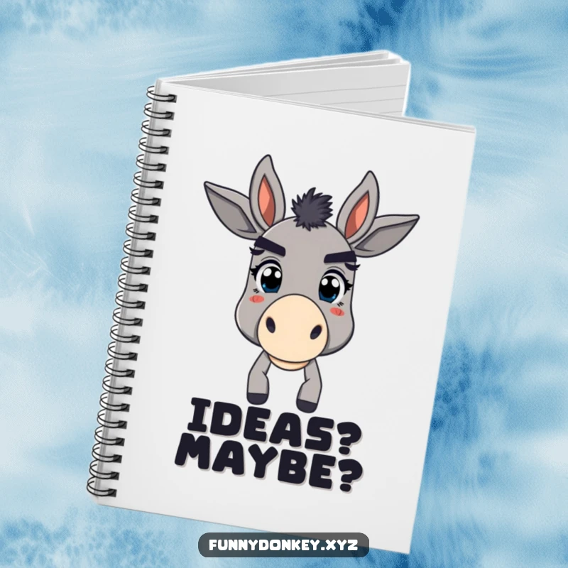Funny notebook cover featuring a donkey with oversized, comical eyebrows, looking playfully bewildered and ready to take notes.
