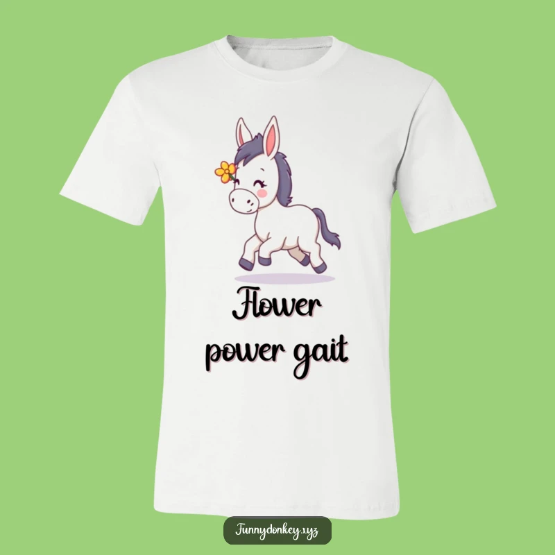 Funny Kawaii Donkey Trotting T-Shirt: Wear Your Happiness with Flower Power